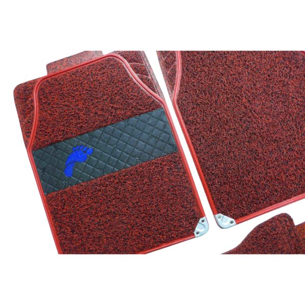 Universal PVC Coil Carpet Floor Mat with Footprint Black&Red